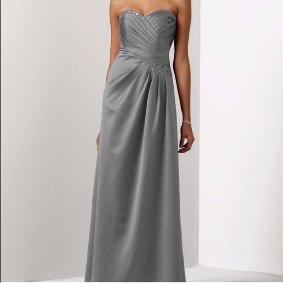 NWT David’s Bridal Satin Strapless A- line Bead Neckline gown maxi dress - Picture 2 of 9